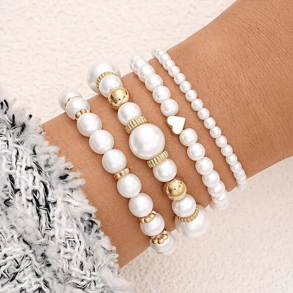 Layered Pearl Bracelets (4 Pieces) - Picture 2 of 5